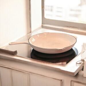 Vintage Le Creuset White 12" #30 Enamel Cast Iron Skillet Fry Pan France 60s-70s